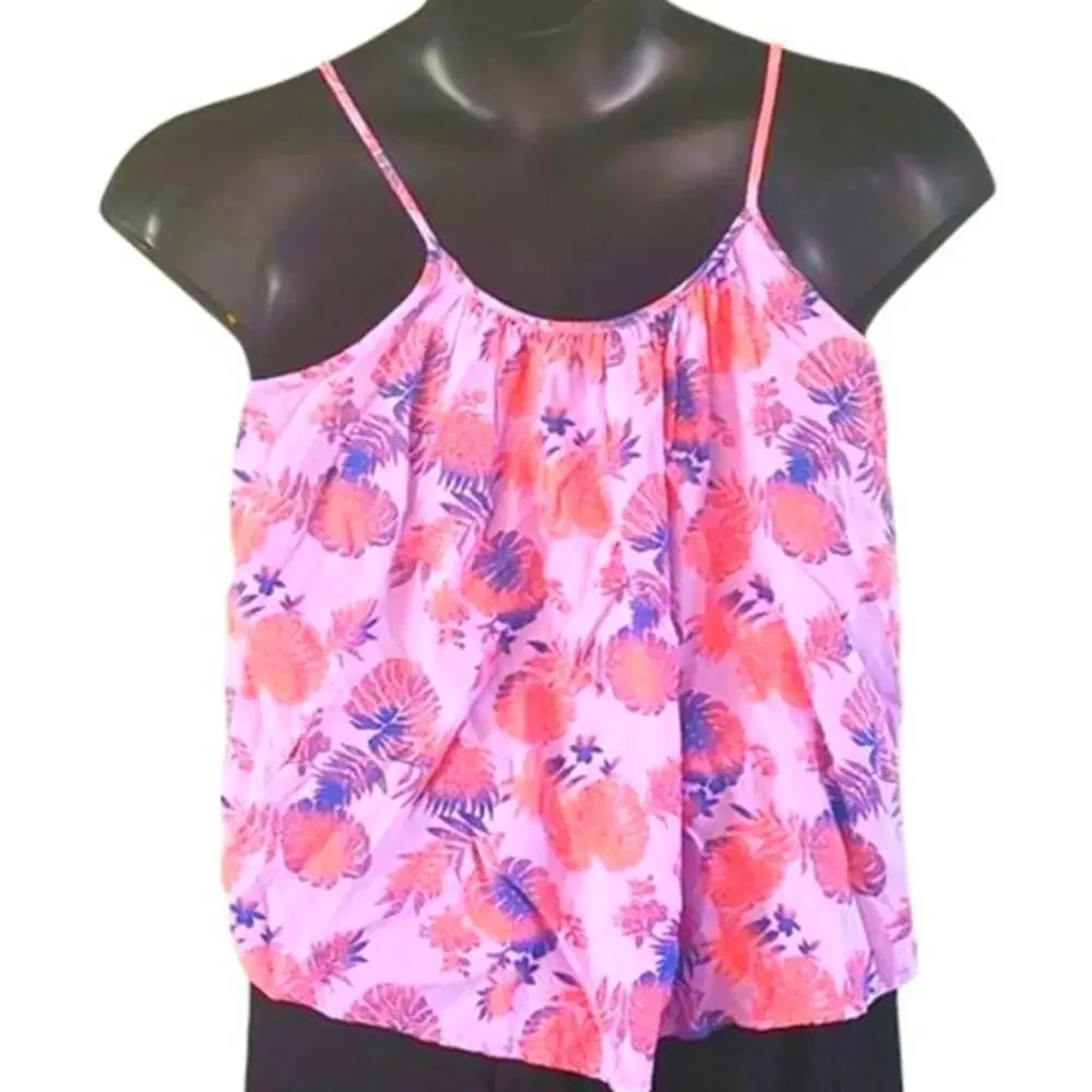 Excellent Tucker + Tate Girls Pink Purple Tropical Floral Tank Top Size XL 14/16
